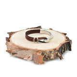 Horseshoe Half Cuff Brown Leather Bracelet