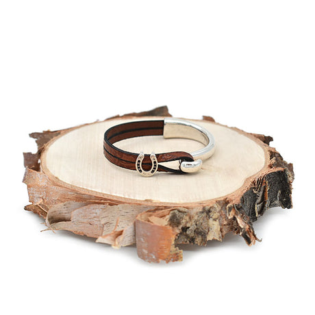 Horseshoe Half Cuff Brown Leather Bracelet