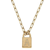 Kinsley Padlock Initial Necklace in Worn Gold