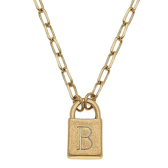 Kinsley Padlock Initial Necklace in Worn Gold