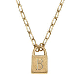 Kinsley Padlock Initial Necklace in Worn Gold