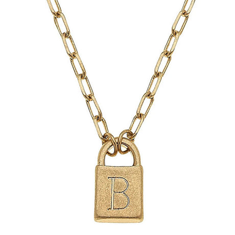 Kinsley Padlock Initial Necklace in Worn Gold