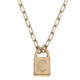 Kinsley Padlock Initial Necklace in Worn Gold