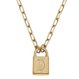 Kinsley Padlock Initial Necklace in Worn Gold
