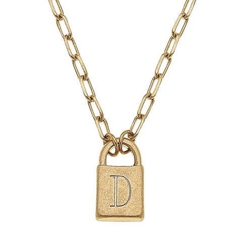 Kinsley Padlock Initial Necklace in Worn Gold