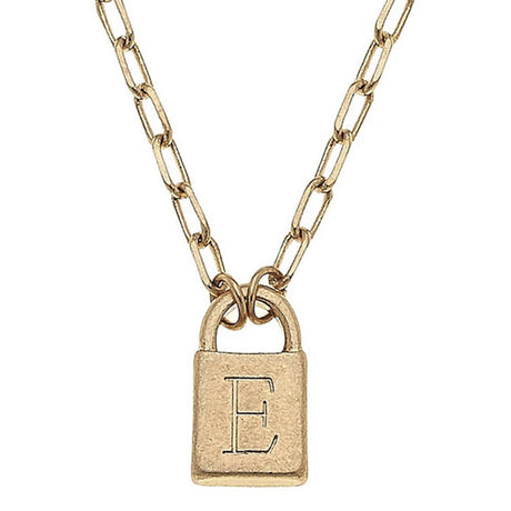 Kinsley Padlock Initial Necklace in Worn Gold