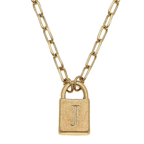 Kinsley Padlock Initial Necklace in Worn Gold