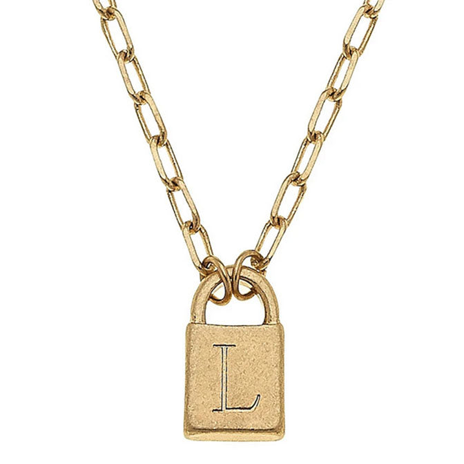Kinsley Padlock Initial Necklace in Worn Gold