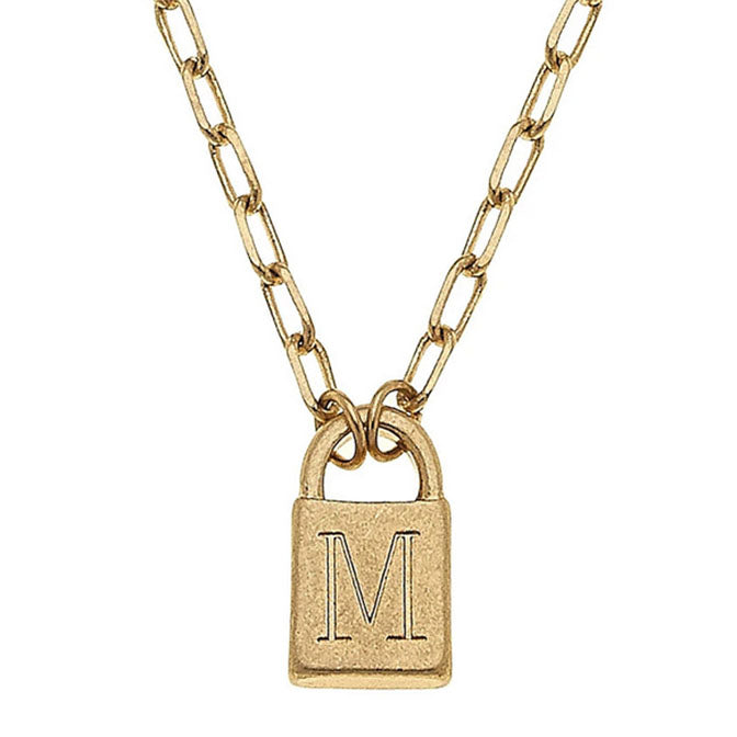 Kinsley Padlock Initial Necklace in Worn Gold