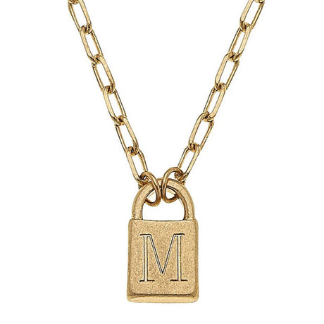 Kinsley Padlock Initial Necklace in Worn Gold
