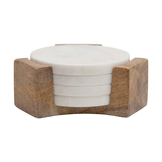 Marble Coasters with Holder, Set of 5