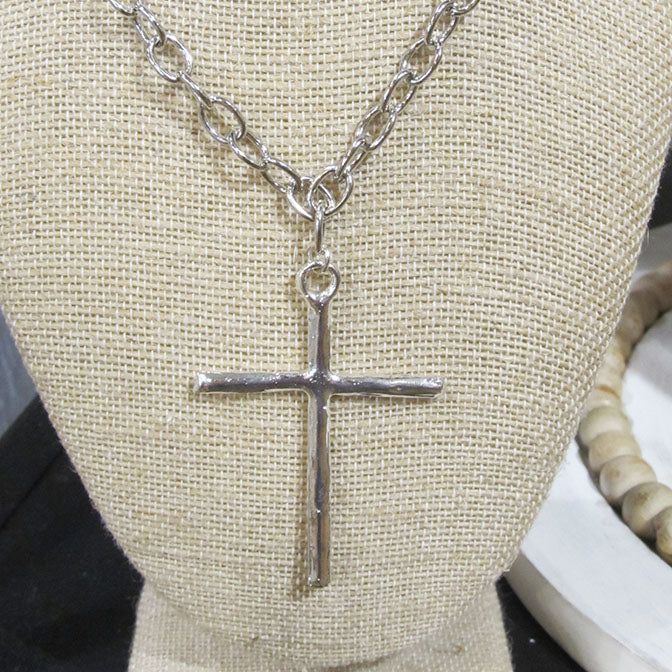 Faith Over Fear Cross Necklace- Silver