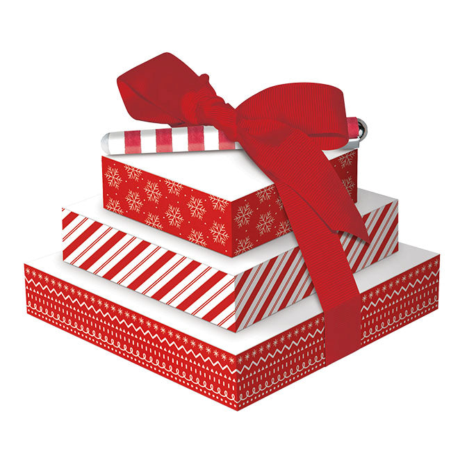 Red Snowflake Stripe Tower of Notes and Pen