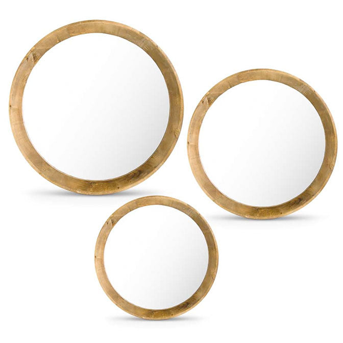 Round Fir Wood Trimmed Mirrors