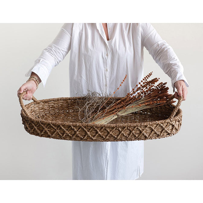 Woven Seagrass Oval Tray With Handles