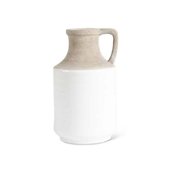 White and Natural Stone Ceramic Vase with Handle