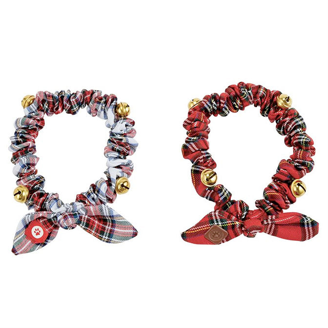 Elastic Tartan Covered Dog Collar