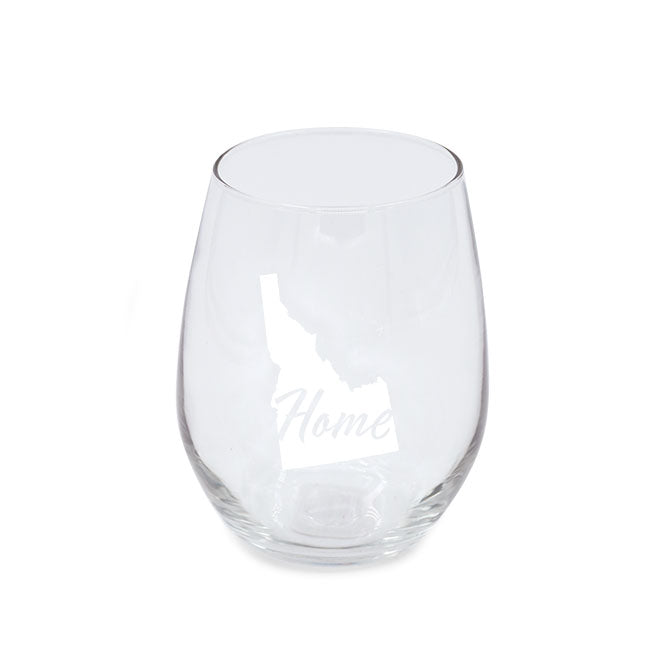 Idaho Stemless Wine Glass White Logo