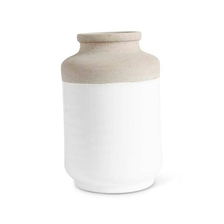 White and Natural Stone Ceramic Wide Top Vases