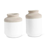 White and Natural Stone Ceramic Wide Top Vases