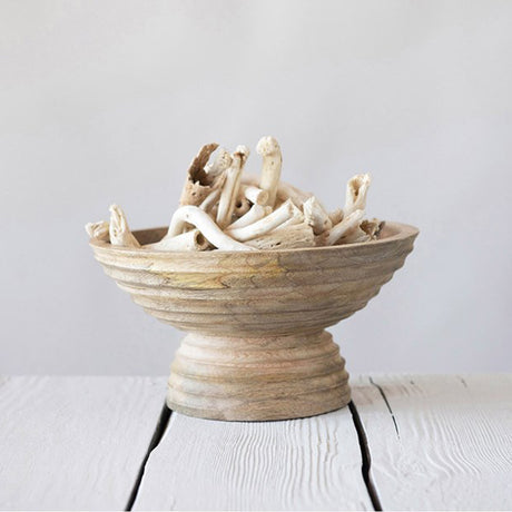 Mango Wood Ridged Footed Bowl