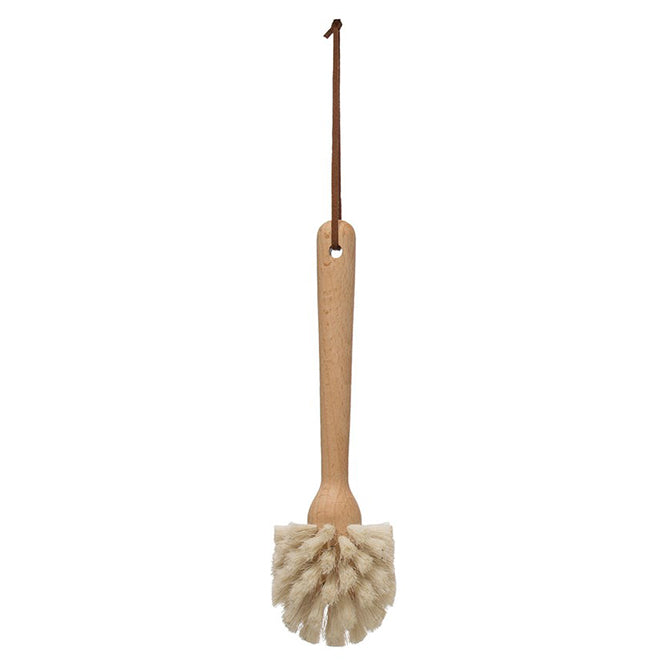 Natural Beech Wood Dish Brush with Leather Strap