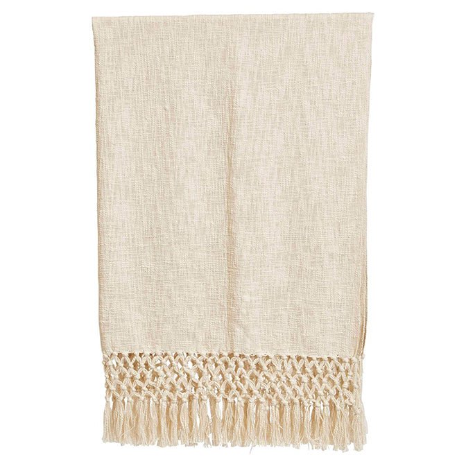 Cream Woven Cotton Throw with Crochet & Fringe