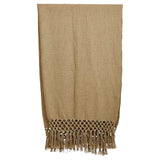 Olive Woven Cotton Throw with Crochet & Fringe