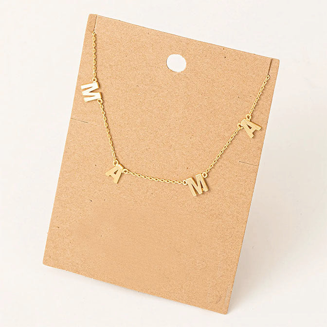 Dainty Mama Station Charm Necklace Gold
