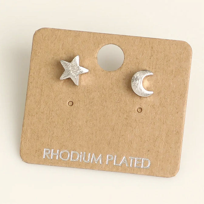 Moon & Star Stud Earrings Silver