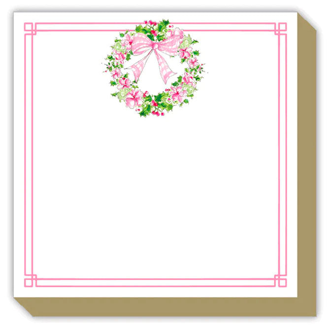 Pink Floral Holly Wreath Notepad