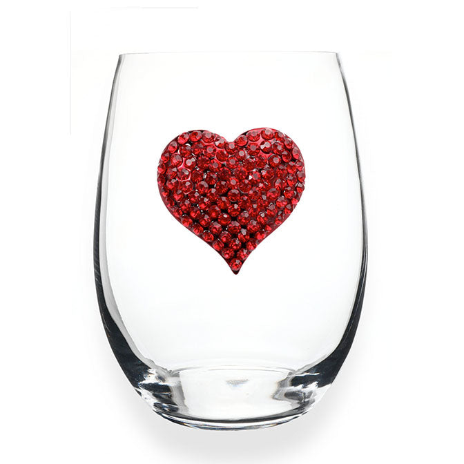 Red Heart Stemless Wine Glass