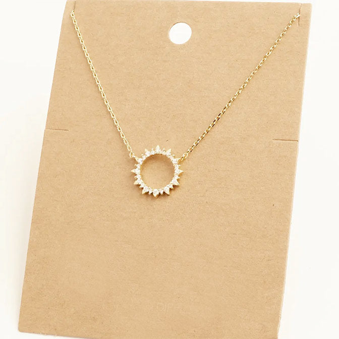 Circle Rhinestone Sun Pendant Necklace Gold