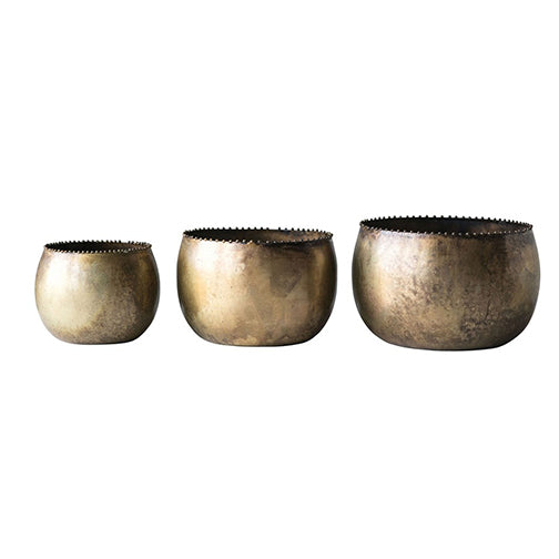 Metal Planters, Antique Brass Finish