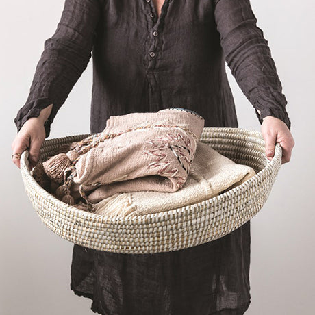 Round Hand-Woven Grass Basket